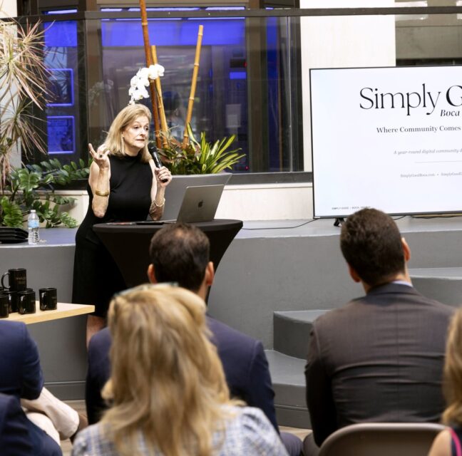 Bonnie Kaye presenting Simply Good at the launch reveal