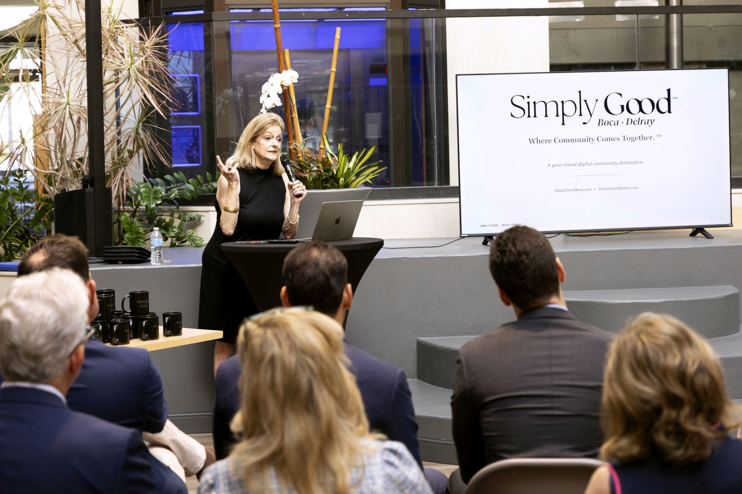 Bonnie Kaye presenting Simply Good at the launch reveal
