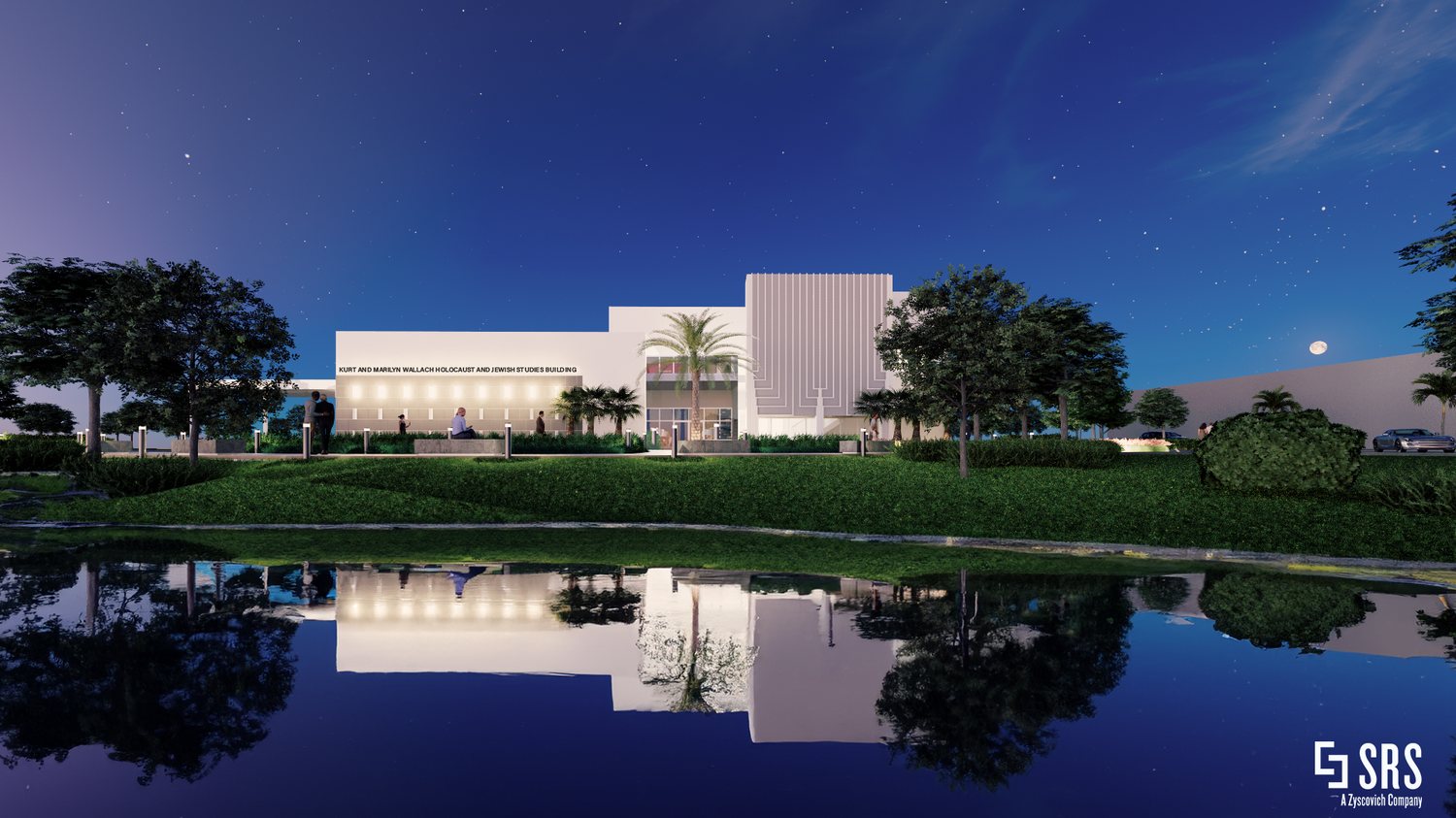 Night rendering of the Kurt and Marilyn Wallach Holocaust and Jewish Studies Building