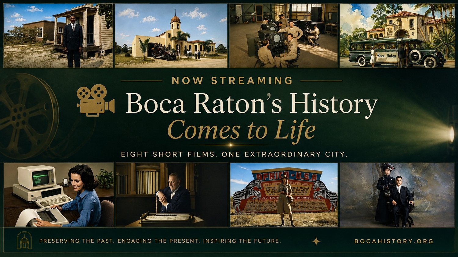 Now Streaming promotion for the Boca Raton Historical Society film series